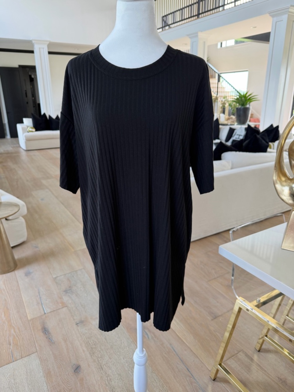 H&M Black Ribbed Short-Sleeve Tunic Top
